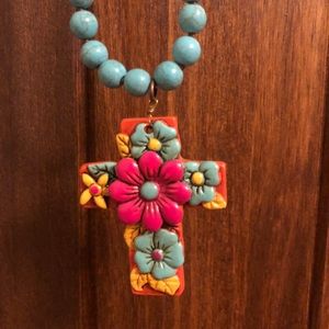 Boutique Cross Necklace | Long | Turquoise